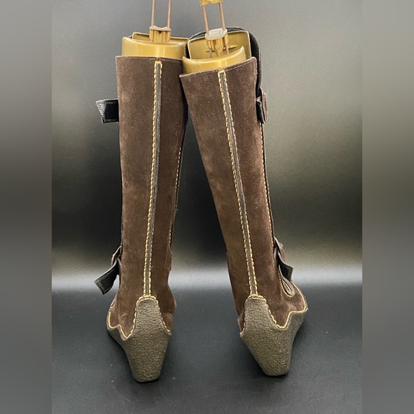 Pons Quintana Tall Brown Suede Zip-Up Wedge Boots w/ Buckles, Excellent! - Picture 10 of 12